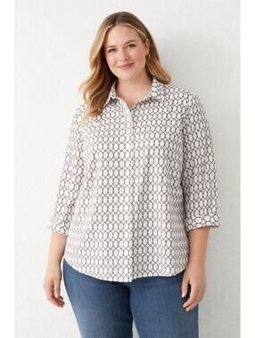 Talbots Women’s Plus Sz 22W Chain Link Equestrian Poplin Wrinkle Resistant Top